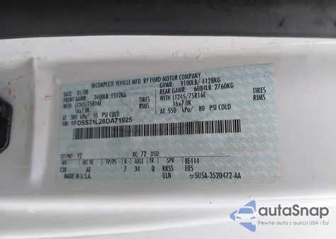 2008 Ford E-350 Super Duty Xl/Xlt z USA, uszkodzony, nr VIN 1FDSS31L28DA71925